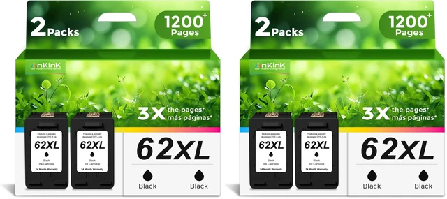 Main image of 62XL Black Ink Cartridges Replacement for HP Ink 62 XL HP62XL Cartridge (Pack of 2)