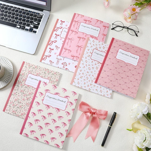 Alt view image 7 of 7 - 6 Pack Pink Composition Notebook College Ruled Back to School Supplies 110 Pages Note Taking, 9-3/4 x 7-1/2"Inch Size, Preppy Aesthetic Design, Cute Journal Office Use