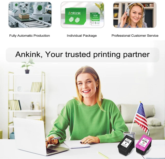 Alt view image 7 of 7 - 62XL Black Ink Cartridges Replacement for HP Ink 62 XL HP62XL Cartridge (Pack of 2)