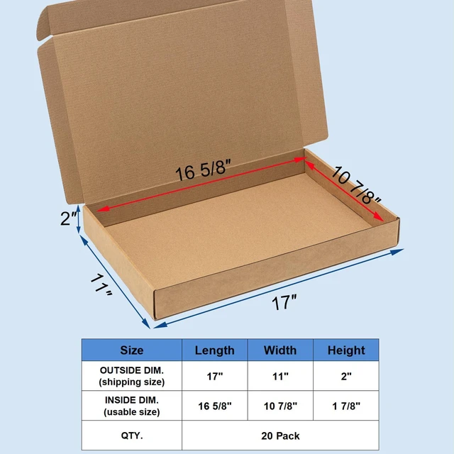 Alt view image 2 of 6 - Shipping Boxes 17x11x2" 20 Pack Brown Corrugated Cardboard Mailer Kraft Medium Literature Mailer Packaging Supplies, Mailing Boxes for Small Business