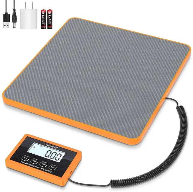 Main image of Shipping Scale, 440lb, 10g/1oz Postal Scale, Hold/Tare Carbon Fiber Platform Anti-Slip & Lightweight, Backlit LCD Easy Read, for Packages & Mail. Battery + AC adapter included