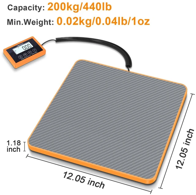 Alt view image 2 of 7 - Shipping Scale, 440lb, 10g/1oz Postal Scale, Hold/Tare Carbon Fiber Platform Anti-Slip & Lightweight, Backlit LCD Easy Read, for Packages & Mail. Battery + AC adapter included