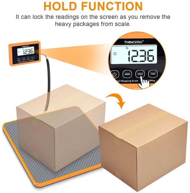 Alt view image 3 of 7 - Shipping Scale, 440lb, 10g/1oz Postal Scale, Hold/Tare Carbon Fiber Platform Anti-Slip & Lightweight, Backlit LCD Easy Read, for Packages & Mail. Battery + AC adapter included