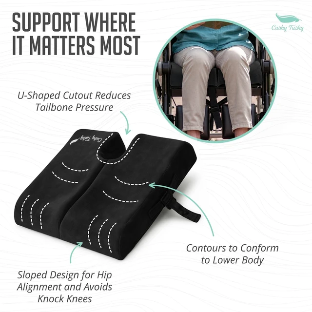 Alt view image 6 of 7 - Premium Foldable Wheelchair Cushion - for Relief of Lower Back, Sciatic, Butt and Tailbone Pain - for Home & Office Use, Perfect for Travel or Driving - Black Coccyx Seat Cushion