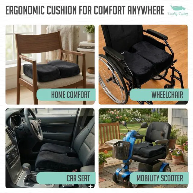 Alt view image 7 of 7 - Premium Foldable Wheelchair Cushion - for Relief of Lower Back, Sciatic, Butt and Tailbone Pain - for Home & Office Use, Perfect for Travel or Driving - Black Coccyx Seat Cushion