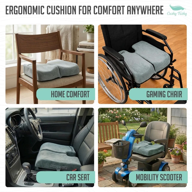 Alt view image 7 of 7 - Premium Foldable Wheelchair Cushion - for Relief of Lower Back, Sciatic, Butt and Tailbone Pain - for Home & Office Use, Perfect for Travel or Driving - Gray Coccyx Seat Cushion