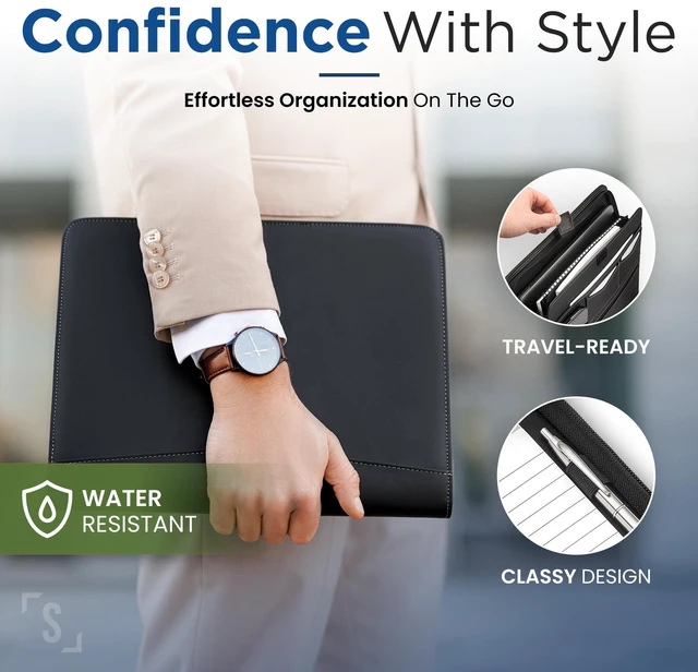 Alt view image 5 of 7 - Zipper Portfolio Binder | Padfolio 3 Ring Binder (1") and Clipboard Folio (Removable)| Portfolio Organizer for Documents, iPad, Tablet, Phone |Faux Leather Notebook Folio for Men & Women