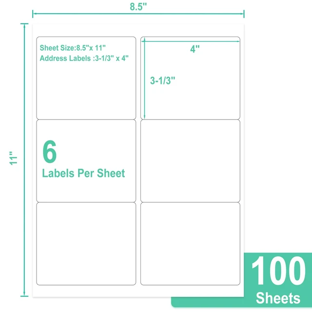 Alt view image 2 of 7 - L LIKED 3-1/3"x4 Printable Matte Sticker Labels 600 Labels 100 Sheets Printable, white, strong adhesive, laser/inkjet compatible, 6 per sheet, multipurpose for shipping, address & warehouse