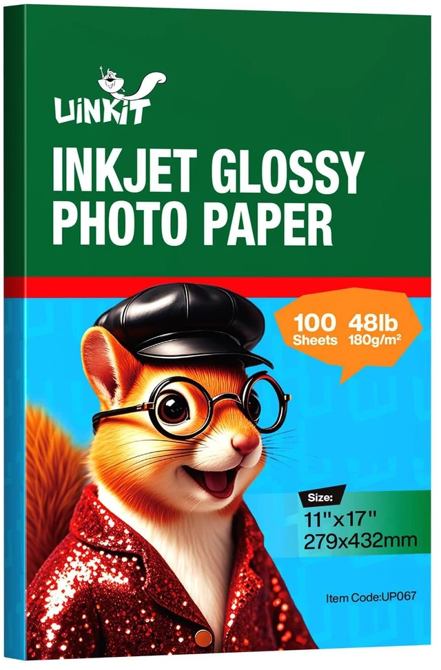 Main image of Glossy Photo Paper 11x17 Inches 100 Sheets - Inkjet Printer Paper for Photos, Posters, Menus, Invitations - Vivid & Quick Drying Dye Ink Printers, No Curling, Smudge Proof