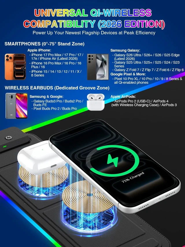 Alt view image 3 of 7 - RGB Mouse Pad with Foldable Phone Stand Wireless Charger, 31.5"x11.8" XL Gaming Mousepad Large Desk Mat, Desk Pad with 11 Colors 5 Modes, Waterproof