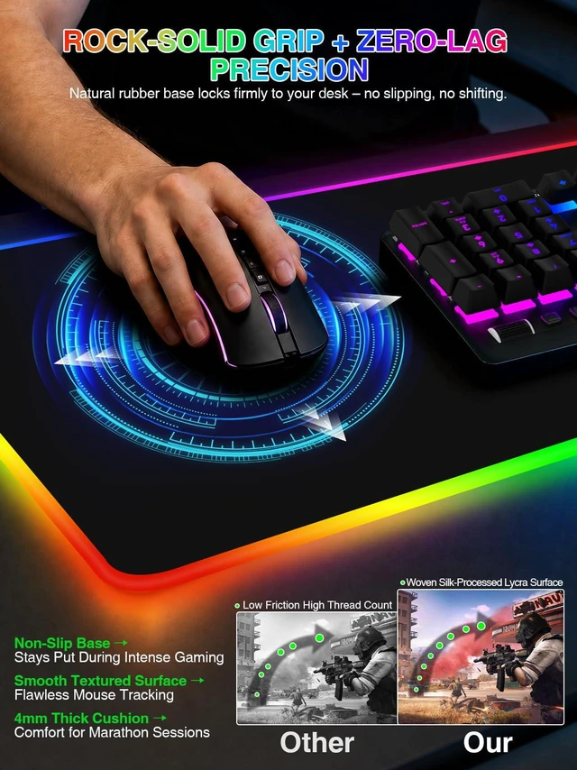 Alt view image 5 of 7 - RGB Mouse Pad with Foldable Phone Stand Wireless Charger, 31.5"x11.8" XL Gaming Mousepad Large Desk Mat, Desk Pad with 11 Colors 5 Modes, Waterproof