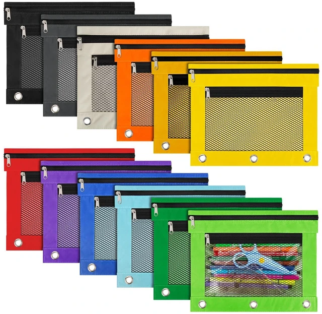 Main image of 12 Pack Pencil Pouch for 3 Ring Binder Pencil Pouches with Zipper Pencil Pouches Pencil Bags for Classroom bulk Pencil Box Pencil Case for Storing School Students Teacher Supplies