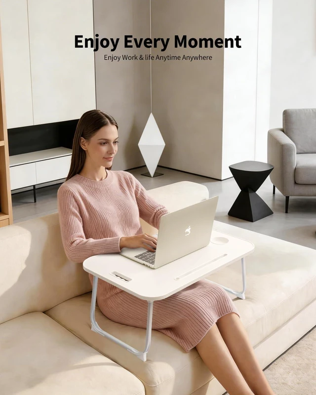 Alt view image 2 of 6 - Folding Lap Desk Bed Desk Laptop Table Tray, Breakfast Serving Tray, Portable & Lightweight Mini Table for Sofa Couch Floor - White