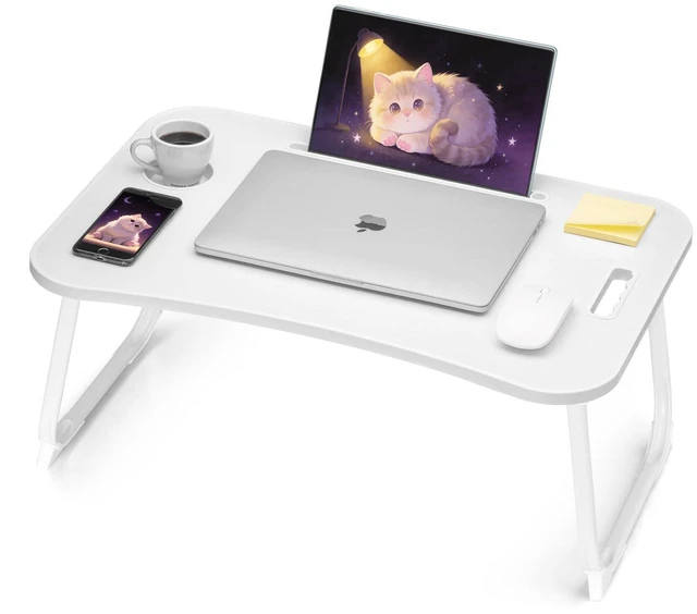Main image of Folding Lap Desk Bed Desk Laptop Table Tray, Breakfast Serving Tray, Portable & Lightweight Mini Table for Sofa Couch Floor - White