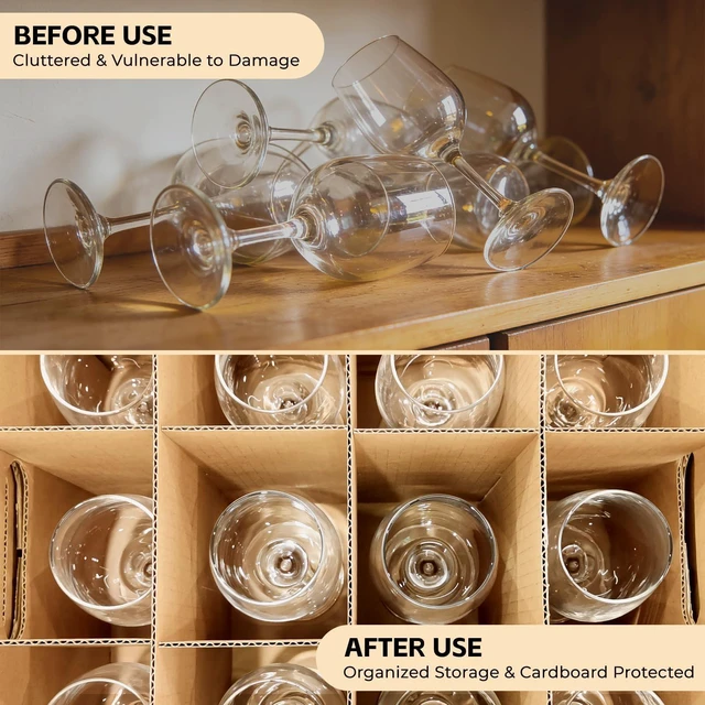 Alt view image 5 of 7 - Wine Glasses Moving Boxes, Glass Packing Boxes, Kitchen Storage Kit for Glassware, Stemware & Tall Drinking Cup,Sturdy Corrugated Cardboard, with Handles & Secure Lids,2 Pack,15 x 12 x 10 In