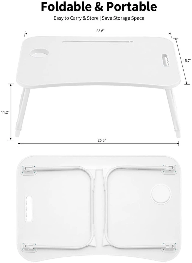 Alt view image 5 of 6 - Folding Lap Desk Bed Desk Laptop Table Tray, Breakfast Serving Tray, Portable & Lightweight Mini Table for Sofa Couch Floor - White
