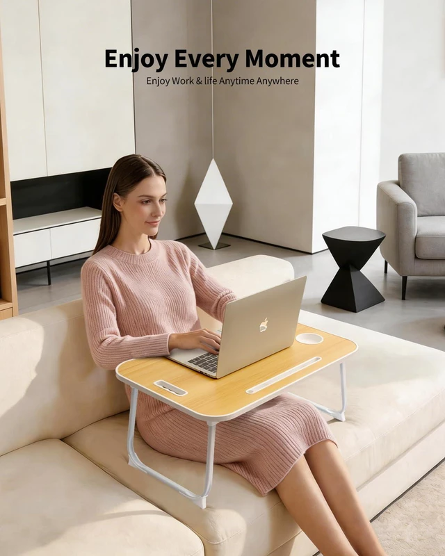 Alt view image 2 of 5 - Folding Lap Desk Bed Desk Laptop Table Tray, Breakfast Serving Tray, Portable & Lightweight Mini Table for Sofa Couch Floor - Wood