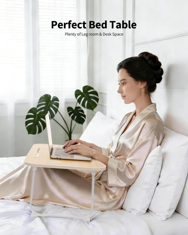 Alt view image 3 of 5 - Folding Lap Desk Bed Desk Laptop Table Tray, Breakfast Serving Tray, Portable & Lightweight Mini Table for Sofa Couch Floor - Wood