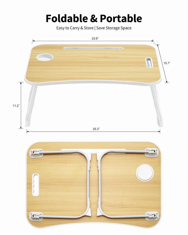 Alt view image 5 of 5 - Folding Lap Desk Bed Desk Laptop Table Tray, Breakfast Serving Tray, Portable & Lightweight Mini Table for Sofa Couch Floor - Wood