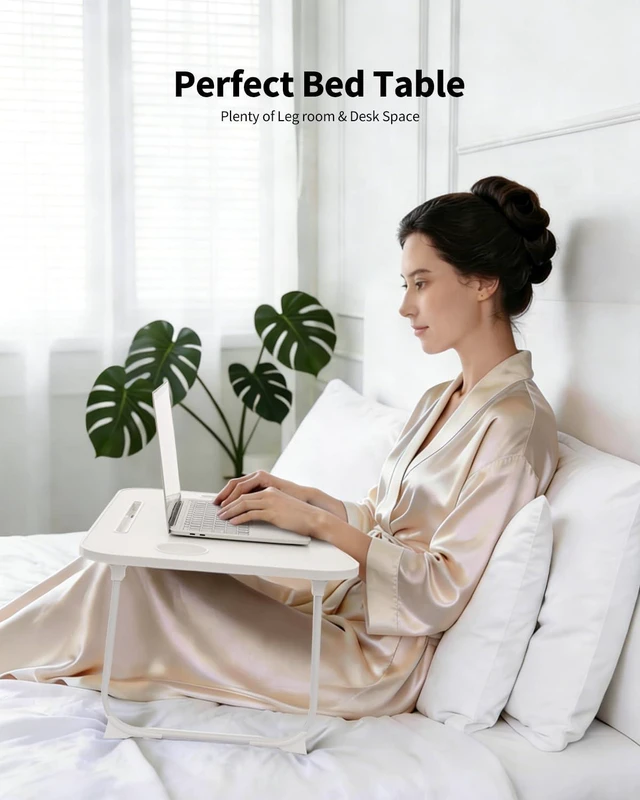 Alt view image 3 of 6 - Folding Lap Desk Bed Desk Laptop Table Tray, Breakfast Serving Tray, Portable & Lightweight Mini Table for Sofa Couch Floor - White