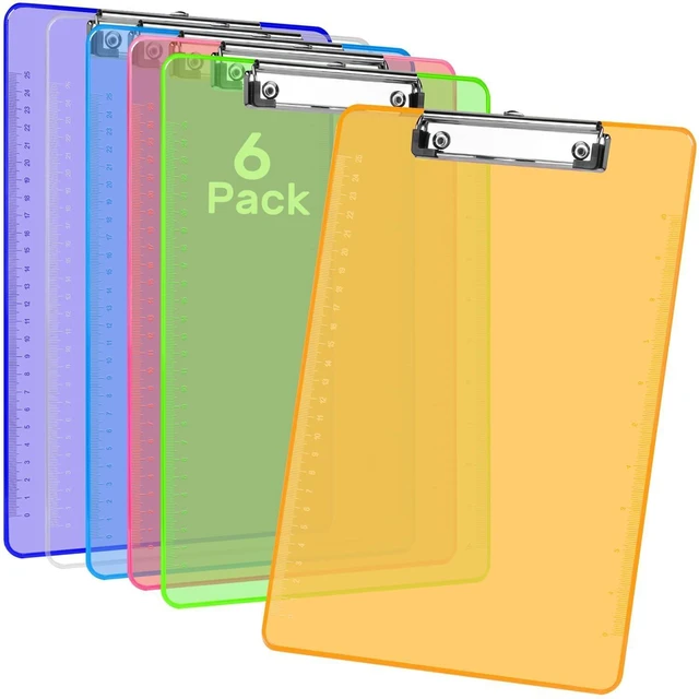 Main image of Plastic Clipboard 6 Pack, 8.5x11 Letter Size Clear Colored Clipboards Durable Plastic Material, Secure Clip Design, Easy Hanging Storage, Smooth Writing Surface, Ideal for Office, School and Art