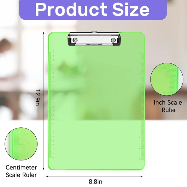 Alt view image 3 of 7 - Plastic Clipboard 6 Pack, 8.5x11 Letter Size Clear Colored Clipboards Durable Plastic Material, Secure Clip Design, Easy Hanging Storage, Smooth Writing Surface, Ideal for Office, School and Art