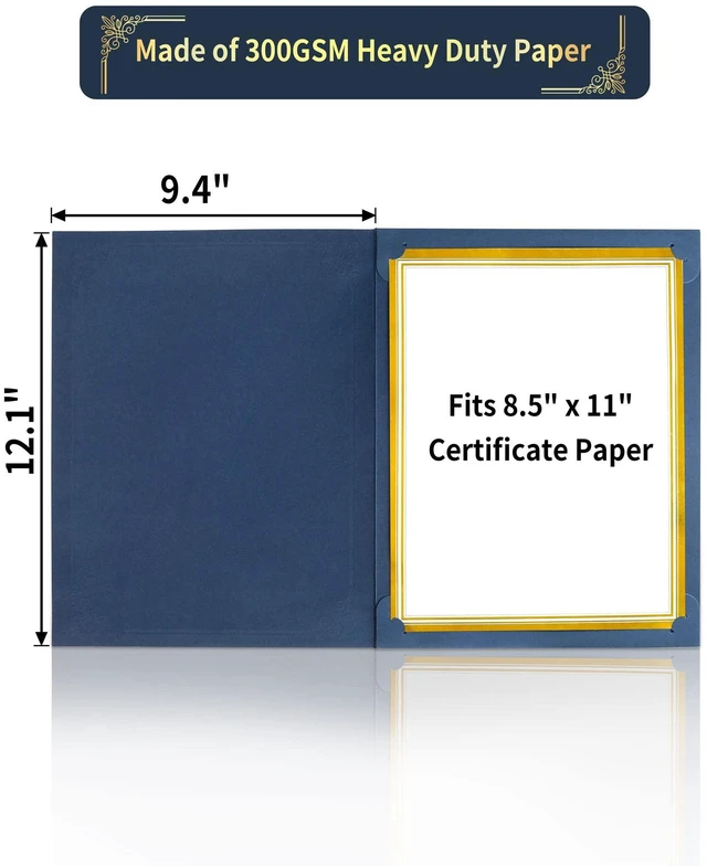 Alt view image 3 of 7 - Certificate Holders - 200 Packs Blue Diploma Holders, Certificate Covers with Gold Foil Border, for Letter Size 8.5 x 11 Certificate Paper, Award, Graduation, Documents