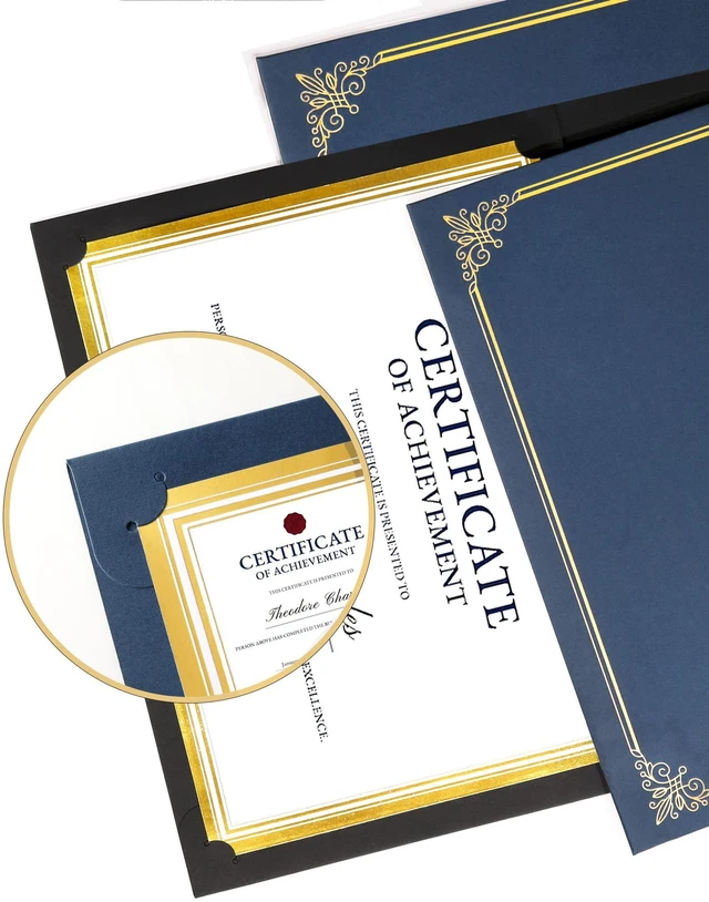 Alt view image 4 of 7 - Certificate Holders - 200 Packs Blue Diploma Holders, Certificate Covers with Gold Foil Border, for Letter Size 8.5 x 11 Certificate Paper, Award, Graduation, Documents