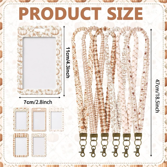 Alt view image 3 of 7 - 1 Set Teacher Scrunchie Lanyard, Autumn, Beige Brown, 6 Set Elastic ID Card Holder for Back to School Teacher Gifts, Wrinkle Texture Badge Lanyards with Lobster Clasp, Classroom Office