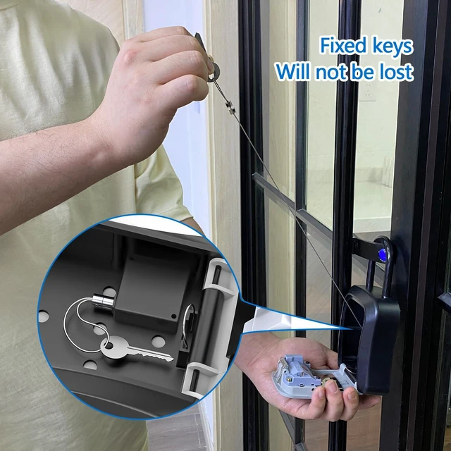 Alt view image 2 of 7 - Key Lock Box for Outside, Portable Waterproof Wall Mounted Changeable 4-Digit Combination Key Storage Lockbox,(With Shackles+With Retractable Key Tether+ 5Pack)