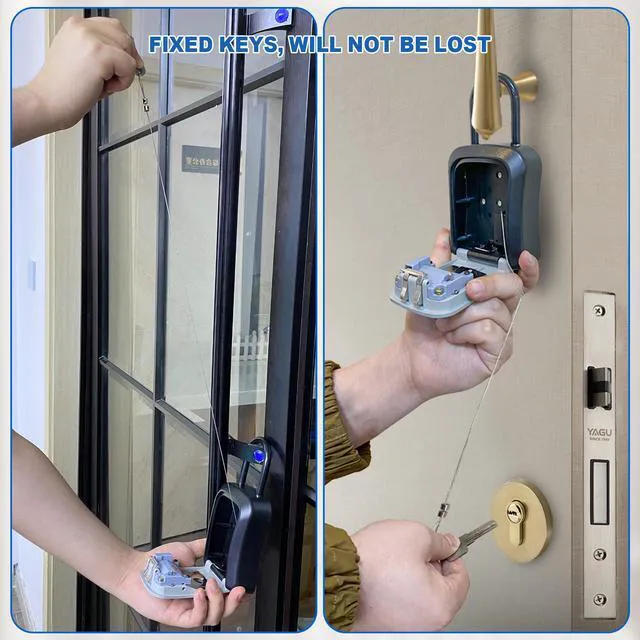 Alt view image 3 of 7 - Key Lock Box for Outside, Portable Waterproof Wall Mounted Changeable 4-Digit Combination Key Storage Lockbox,(With Shackles+With Retractable Key Tether+ 5Pack)