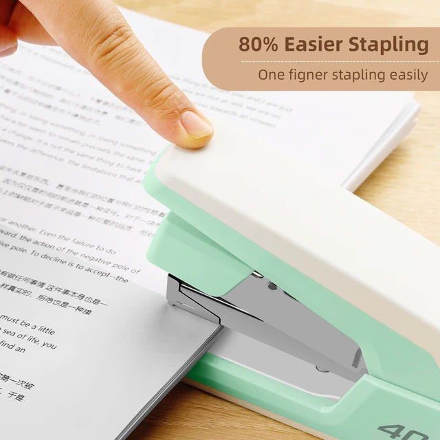 Alt view image 2 of 6 - Effortless Desktop Stapler, Heavy Duty Stapler, Green 40-50 Sheet Capacity, One Finger, No Effort, Includes 1500 Staples & Staple Remover