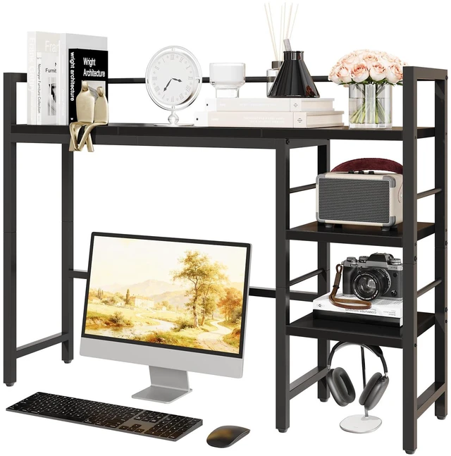 Main image of Desk Shelf, 38.6 Inch Wood Desk Organizer Shelf for Computer Monitor, Desk Hutch Storage, Desktop Shelf for Top of Desk, 3 Tier Desktop Bookshelf for Home Office Dorm, Black