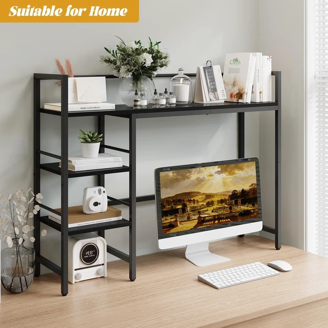 Alt view image 2 of 7 - Desk Shelf, 38.6 Inch Wood Desk Organizer Shelf for Computer Monitor, Desk Hutch Storage, Desktop Shelf for Top of Desk, 3 Tier Desktop Bookshelf for Home Office Dorm, Black