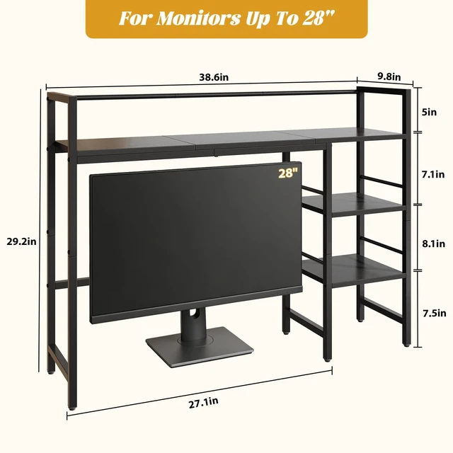 Alt view image 3 of 7 - Desk Shelf, 38.6 Inch Wood Desk Organizer Shelf for Computer Monitor, Desk Hutch Storage, Desktop Shelf for Top of Desk, 3 Tier Desktop Bookshelf for Home Office Dorm, Black