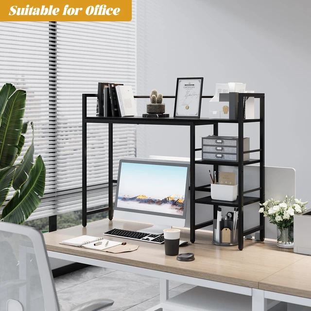 Alt view image 4 of 7 - Desk Shelf, 38.6 Inch Wood Desk Organizer Shelf for Computer Monitor, Desk Hutch Storage, Desktop Shelf for Top of Desk, 3 Tier Desktop Bookshelf for Home Office Dorm, Black