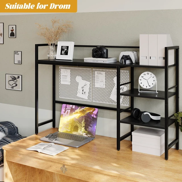 Alt view image 5 of 7 - Desk Shelf, 38.6 Inch Wood Desk Organizer Shelf for Computer Monitor, Desk Hutch Storage, Desktop Shelf for Top of Desk, 3 Tier Desktop Bookshelf for Home Office Dorm, Black
