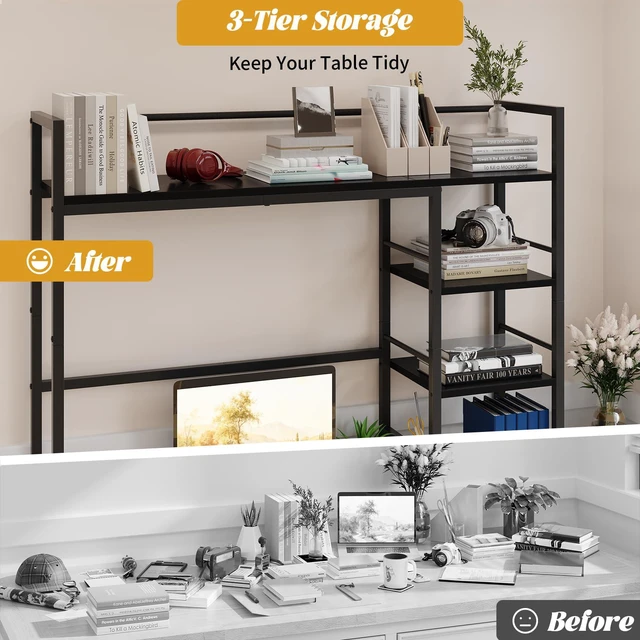 Alt view image 6 of 7 - Desk Shelf, 38.6 Inch Wood Desk Organizer Shelf for Computer Monitor, Desk Hutch Storage, Desktop Shelf for Top of Desk, 3 Tier Desktop Bookshelf for Home Office Dorm, Black