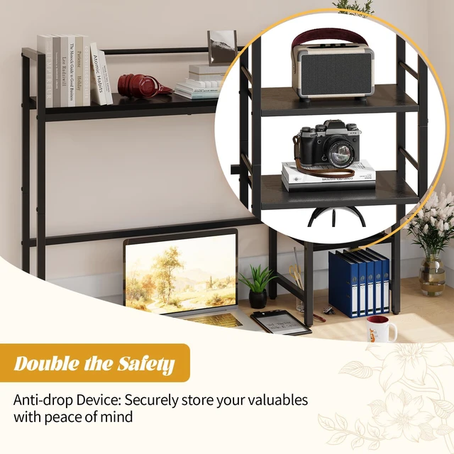 Alt view image 7 of 7 - Desk Shelf, 38.6 Inch Wood Desk Organizer Shelf for Computer Monitor, Desk Hutch Storage, Desktop Shelf for Top of Desk, 3 Tier Desktop Bookshelf for Home Office Dorm, Black