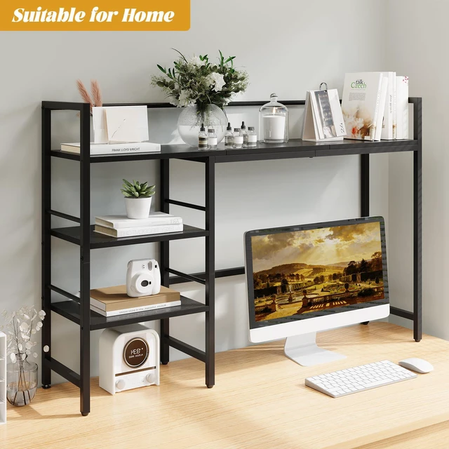 Alt view image 2 of 7 - Desk Shelf, 45.4 Inch Wood Desk Organizer Shelf for Computer Monitor, Desk Hutch Storage, Desktop Shelf for Top of Desk, 3 Tier Desktop Bookshelf for Home Office Dorm, Black