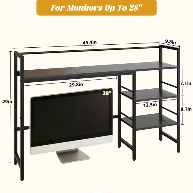 Alt view image 3 of 7 - Desk Shelf, 45.4 Inch Wood Desk Organizer Shelf for Computer Monitor, Desk Hutch Storage, Desktop Shelf for Top of Desk, 3 Tier Desktop Bookshelf for Home Office Dorm, Black