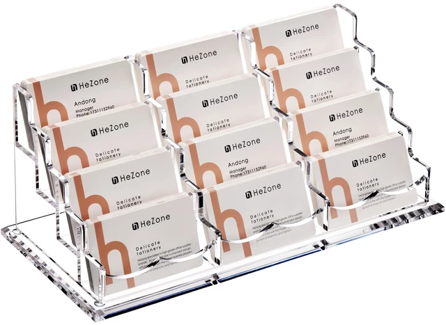 Main image of Business Card Holder Display for Desk, 12 Slot 4 Tier Multiple-Clear Acrylic Business Card Stand Set, Holds Approximately 600 Cards(12 Cell H)