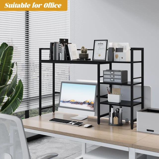 Alt view image 4 of 7 - Desk Shelf, 45.4 Inch Wood Desk Organizer Shelf for Computer Monitor, Desk Hutch Storage, Desktop Shelf for Top of Desk, 3 Tier Desktop Bookshelf for Home Office Dorm, Black