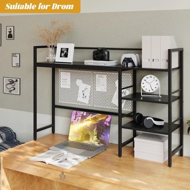 Alt view image 5 of 7 - Desk Shelf, 45.4 Inch Wood Desk Organizer Shelf for Computer Monitor, Desk Hutch Storage, Desktop Shelf for Top of Desk, 3 Tier Desktop Bookshelf for Home Office Dorm, Black
