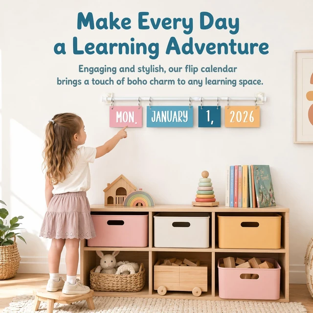 Alt view image 5 of 7 - Boho Flip Calendar for Classroom Decor Bulletin Board 2026 to 2030 Years Date Cards and Adjustable Rod Boho Rainbow Calendar Chart Class Whiteboard for Home Elementary School Teacher Organization