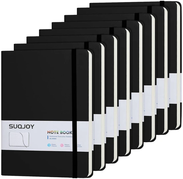 Main image of 8 Pack Lined Journal Notebooks for Work, 100 GSM Paper, 5.5"x8.3", Black Hardcover, A5 Medium College Ruled, Journaling Notebooks for Work Office, Perfect for School & Notes-taking