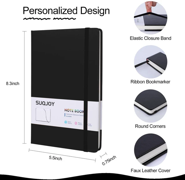 Alt view image 2 of 7 - 8 Pack Lined Journal Notebooks for Work, 100 GSM Paper, 5.5"x8.3", Black Hardcover, A5 Medium College Ruled, Journaling Notebooks for Work Office, Perfect for School & Notes-taking