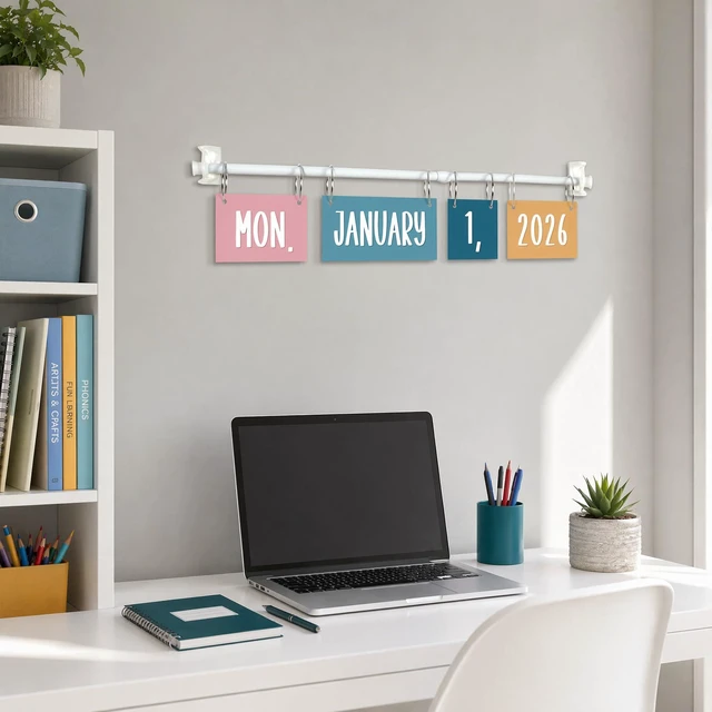Alt view image 7 of 7 - Boho Flip Calendar for Classroom Decor Bulletin Board 2026 to 2030 Years Date Cards and Adjustable Rod Boho Rainbow Calendar Chart Class Whiteboard for Home Elementary School Teacher Organization