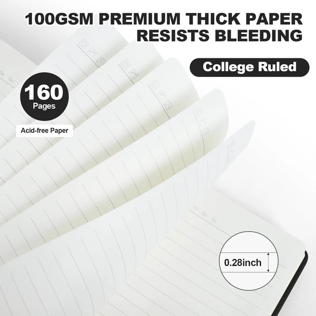 Alt view image 3 of 7 - 8 Pack Lined Journal Notebooks for Work, 100 GSM Paper, 5.5"x8.3", Black Hardcover, A5 Medium College Ruled, Journaling Notebooks for Work Office, Perfect for School & Notes-taking