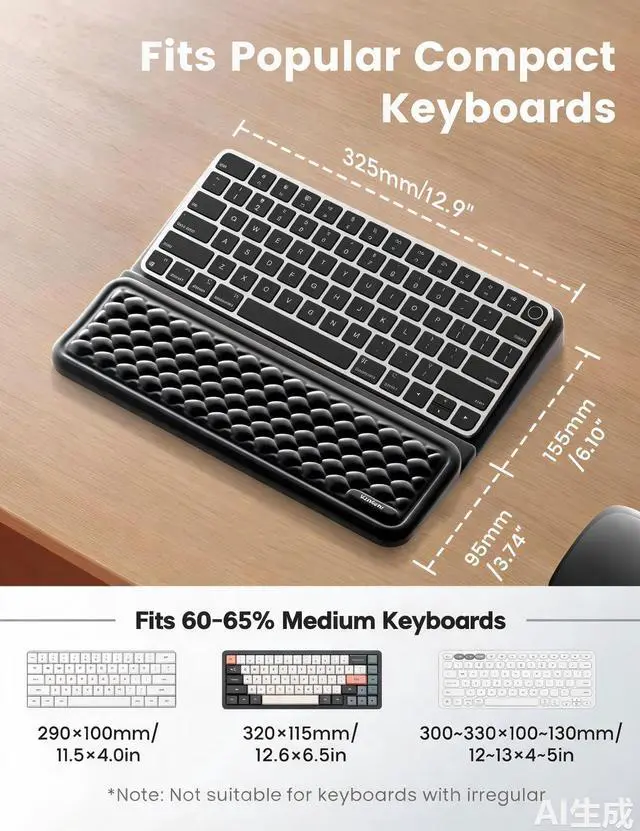 Alt view image 7 of 7 - Medium Keyboard Wrist Rest for Computer, Soft Memory Foam Keyboard Stand with Wrist Support for 60% 65% Keyboard, Non-Slip Laptop Wrist Rest for Gaming Office